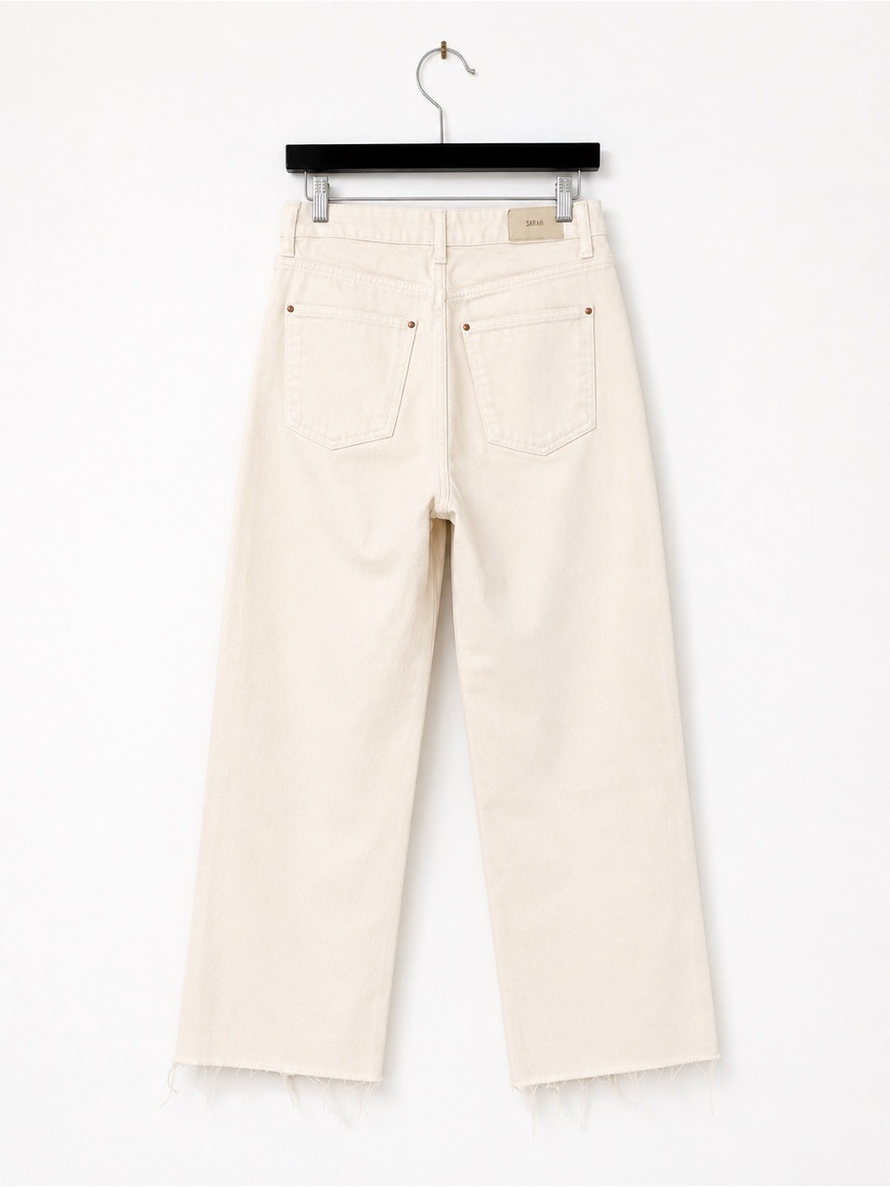 ZaraIvory Denim Wide-Leg Jeans Size 6 – Frayed Hem - Picture 3 of 7
